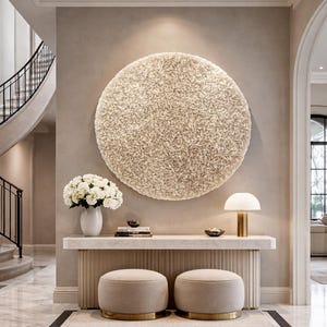 Off-White Neutral Round Textured Art Decor - Luxury Dimensional Designer Clay Wall Art