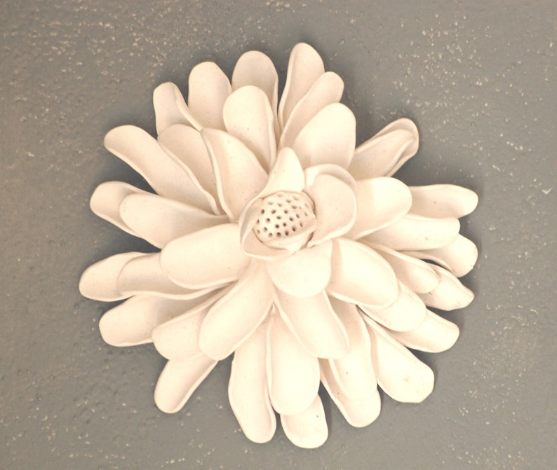 White Wall Art 3D Wall Sculpture Gerbera Daisy Clay Flower Small Wall Art Textured Wall Hanging Country Cottage Decor image 6