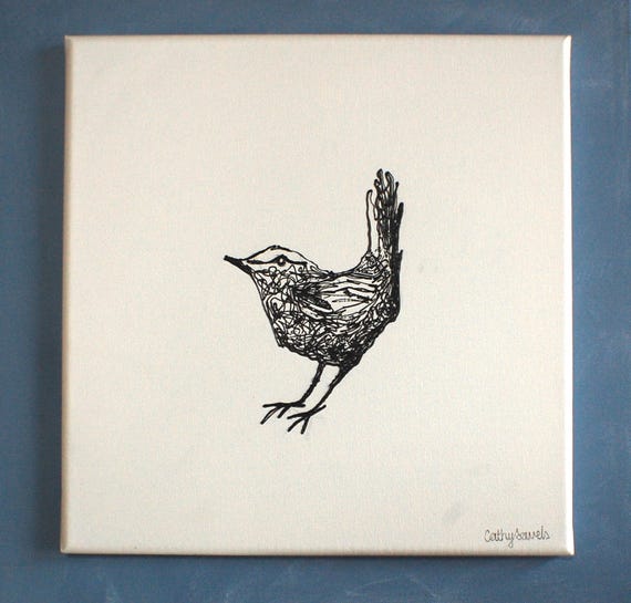 Wren Oiseau Stylo 3d Dessin Jardin Faune Noir Et Blanc Oiseaux Illustration Amant Cadeau Nature Art Mur 3d