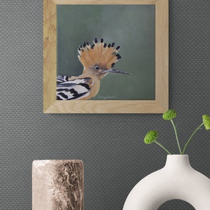 Hoopoe Bird Painting French Garden Wildlife on Green Background Original Acrylic Painting image 8