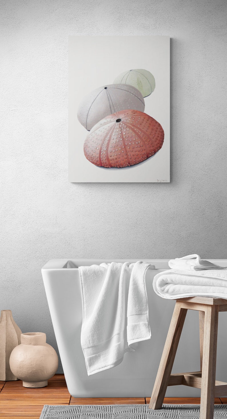 Bathroom Sea Urchin Wall Art Decor in Pink Coastal Art Seashells in Pastel Colors Dimensional Textured Art image 10