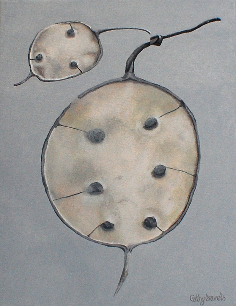 Honesty Painting  Lunaria Abstract Silver Dollar Money Plant image 1