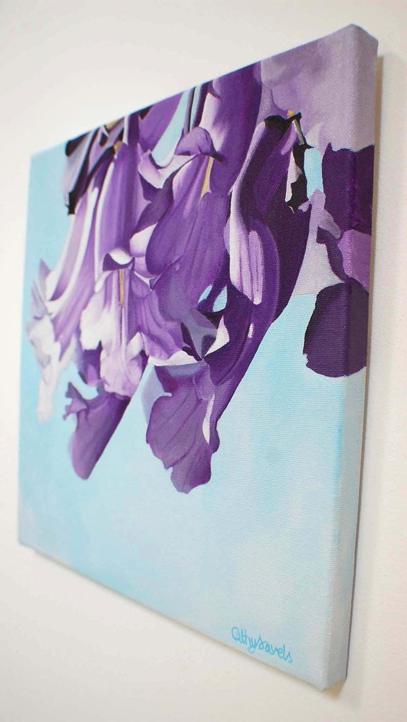 Purple African Tree Flower Macro Photo-Realistic Original Wall Art Jacaranda Flower Painting
