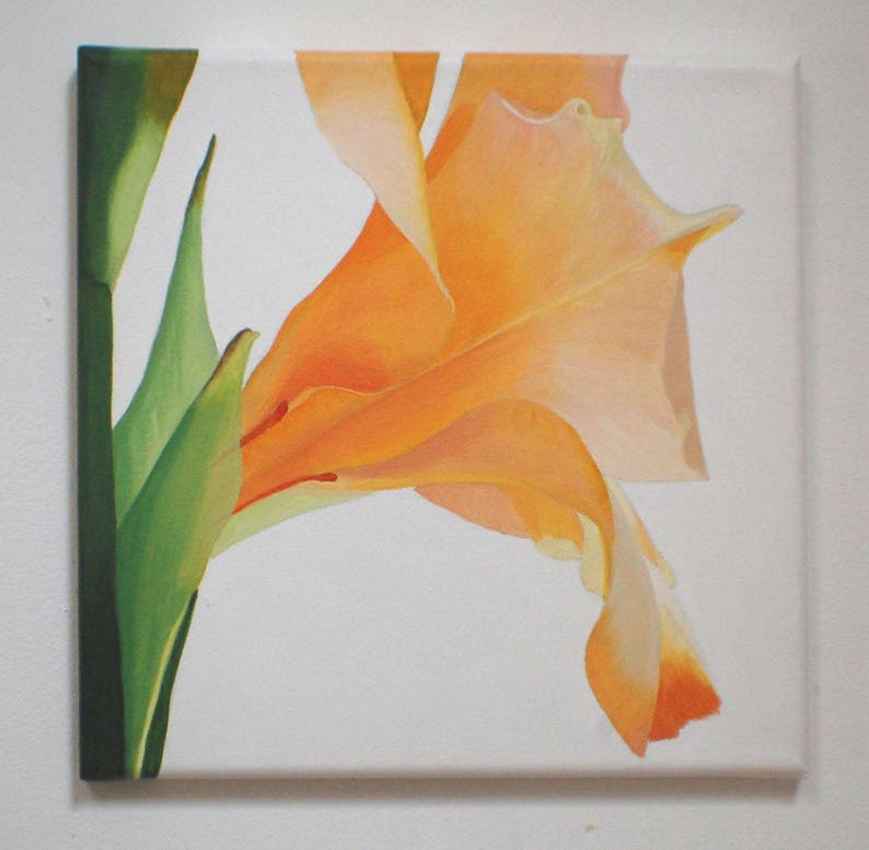 Orange Flower Painting  Gladiolus Macro Botanical Modern image 2
