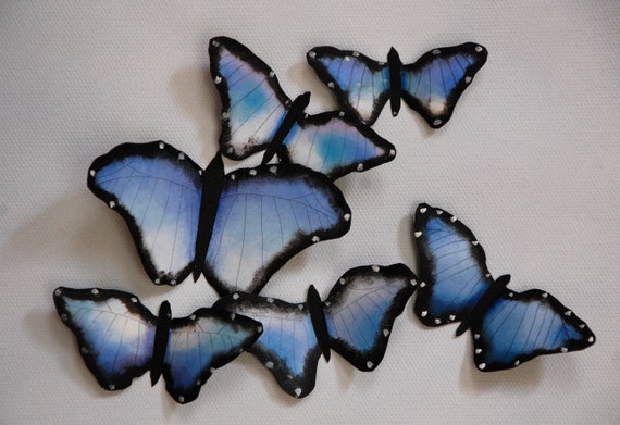 3Dブルーモルフォ蝶ウォールアート：額入り紙製昆虫昆虫のユニークな