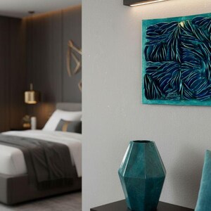 Textured Water Wall Art - Black or Emerald Metallic 3D Dimensional Decor image 13