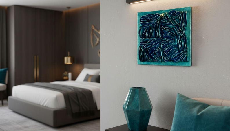 Textured Water Wall Art - Black or Emerald Metallic 3D Dimensional Decor image 13