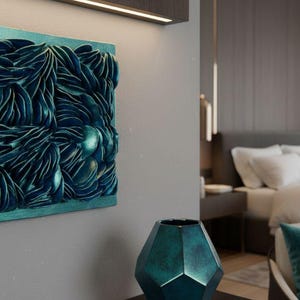Textured Water Wall Art - Black or Emerald Metallic 3D Dimensional Decor image 12