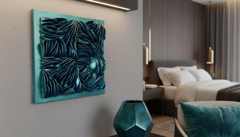 Textured Water Wall Art - Black or Emerald Metallic 3D Dimensional Decor image 12