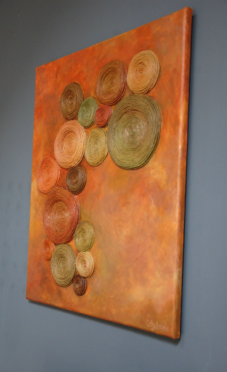 Tree Lichen Painting Abstract Textured Mixed Media Copper and Green Texture Tactile 3D Wall Art image 10