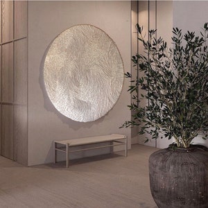 Grote handgebeeldhouwde muursculptuur - organisch modern rond 3D-decor biomorf kleibeeldhouwwerk, aangepaste kleuren