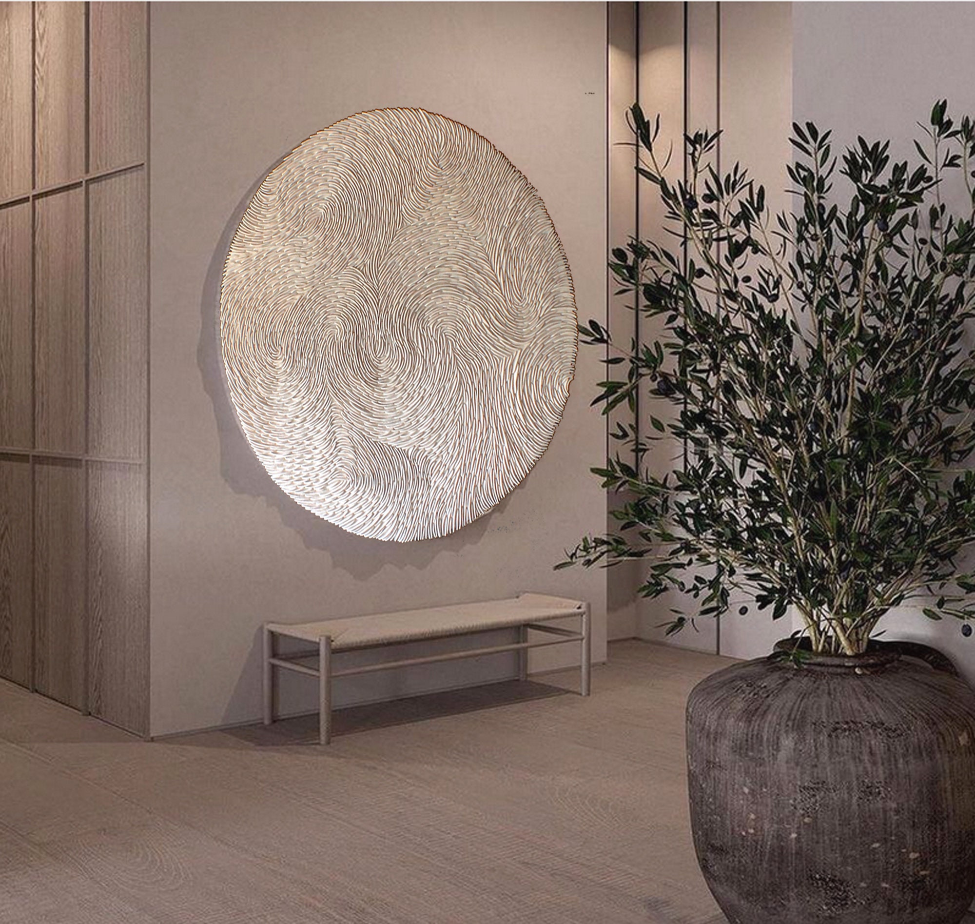 Large Wall Sculpture Organic Modern Decor Round Wall Art, 3D Wall