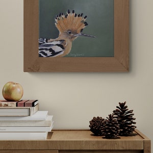 Hoopoe Bird Painting French Garden Wildlife on Green Background Original Acrylic Painting image 2