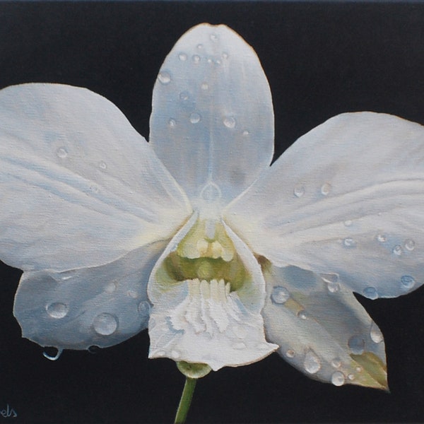 Peinture d'orchidée, peinture de fleur acrylique, art de mur de fleur blanche, peinture de réalisme, cadeau de collecteurs, cadeaux d'orchidée, blanc d'orchidée