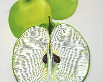 Apple Wall Art - Green Apples String Art Textured 3D Painting Contemporary Modern Tactile Wall Hanging Painting on Canvas