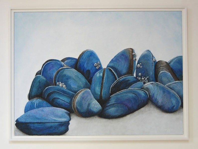 Mussels Seashell Wall Art Nautical Coastal Ocean Beach House Decor in Gray Blue image 6