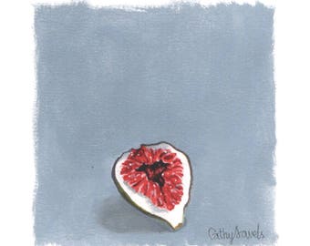 Fig Oil Painting on Paper Wall Art - Botanical Decor on Gray Background