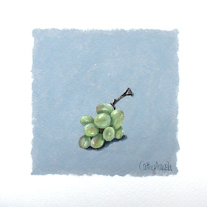 Pittura a olio di uva - Piccola frutta da parete su grigio Pittura a olio originale di natura morta su carta