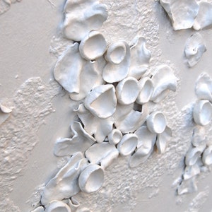 Lichen Art - 3 Dimensional Wall Art White on White Textured Art on Wood Panel Decor for Home Inspired by Nature