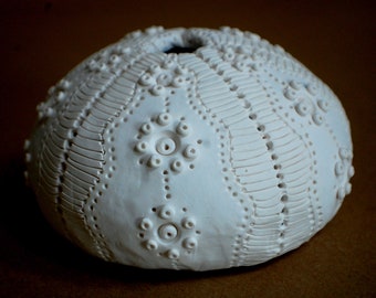 Clay Sea Urchin Ocean Decor - Textured Ocean Sculpture Dimensional Wall Hanging