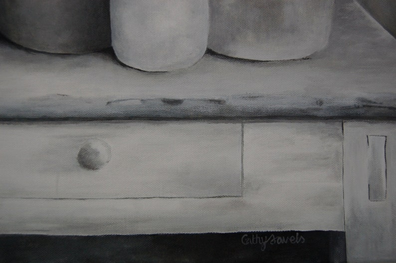 Surreal Still Life Fantasy Fruit Gray Monochromatic Surreal Botanical Painting Original Acrylic Painting image 7