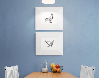 Chicken & Rooster 3D Pen Drawing Wall Art in Minimal Black and White