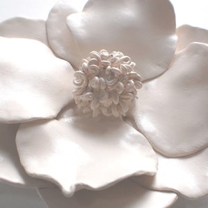 Dimensional Magnolia Flower Clay Wall Art Sculpture in Cream or White