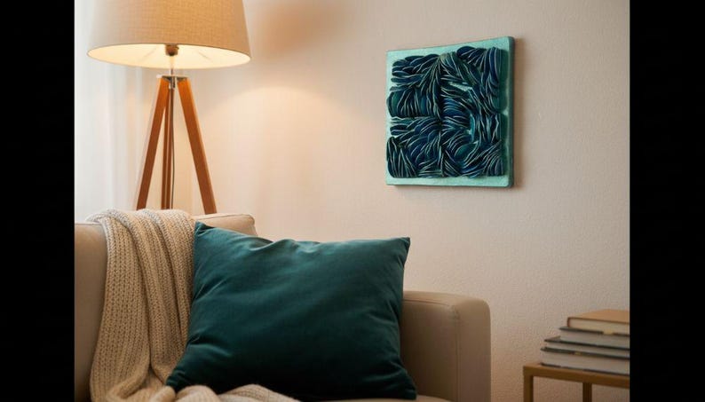 Textured Water Wall Art - Black or Emerald Metallic 3D Dimensional Decor image 5
