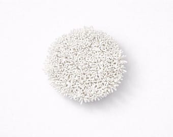 Round Sea Textures Sculpture - Coastal White Clay Wall Art Tile Beach House Wall Decoration