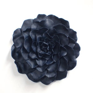 Wall Flower - Navy Blue Wall Art, Black Wall Flowers, White Rose Gift, Clay Wall Decor, Flower Sculpture, Minimalist Flower, Home Gifts