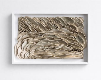 Biomorphic Wave Wall Sculpture: Organic Modern Framed Cream Clay Art