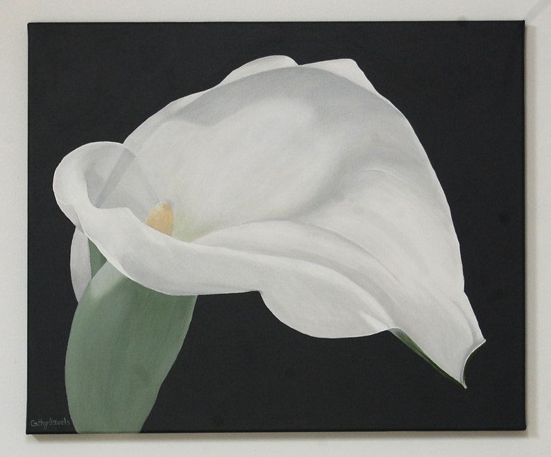 Arum Lily Painting White Flower Art, Calla Lily Art, White Lily Wall Art, Décor floral, Botanical Wall Art, Peinture acrylique, Arum Lily image 1