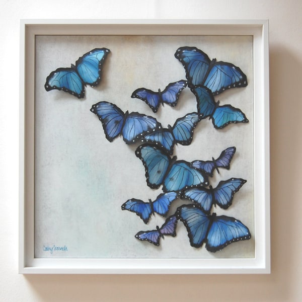 3D Butterflies Painting - 3D Wall Art Blue Abstract Art Painting Purple Butterfly Original Textured Painting