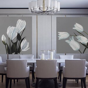 Flower Wall Art Lisianthus Flower Painting White Gray Large Botanical Acrylic Modern Flower Art Classical Floral Dining Room Wall Decor image 2