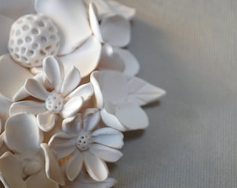 Wall Sculpture Art, 3D Wall Art, Clay Flowers, 3D Flower Wall Art, Floral Wall Tile, Flower Wall Decor, 3D Flowers, Modern 3D Art, White Art