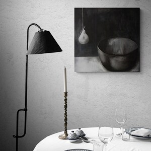 Surreal Pear Still Life Painting in Black & White Minimal Surrealism Unusual Statement Art for Living or Dining Room image 2