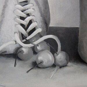 Surreal Still Life Fantasy Fruit Gray Monochromatic Surreal Botanical Painting Original Acrylic Painting image 6