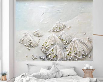 3D Wall Art - Seashell Painting Nautical Ocean Sea Beach Limpets String Art Textured Abstract Wall Art Home Decor Large Coastal Art