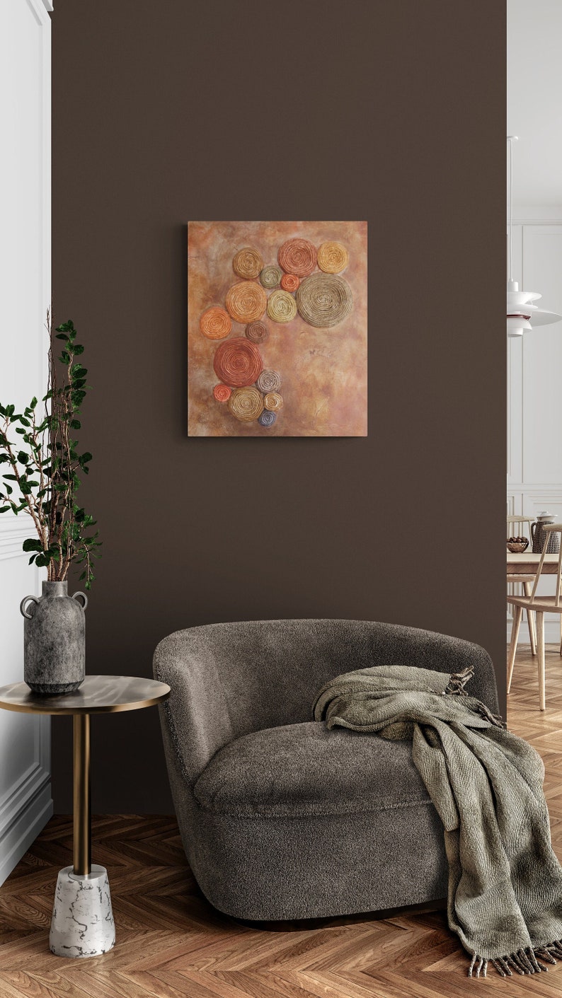 Tree Lichen Painting Abstract Textured Mixed Media Copper and Green Texture Tactile 3D Wall Art image 1