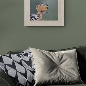 Hoopoe Bird Painting French Garden Wildlife on Green Background Original Acrylic Painting image 3