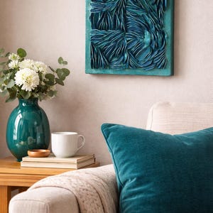 Textured Water Wall Art - Black or Emerald Metallic 3D Dimensional Decor image 14