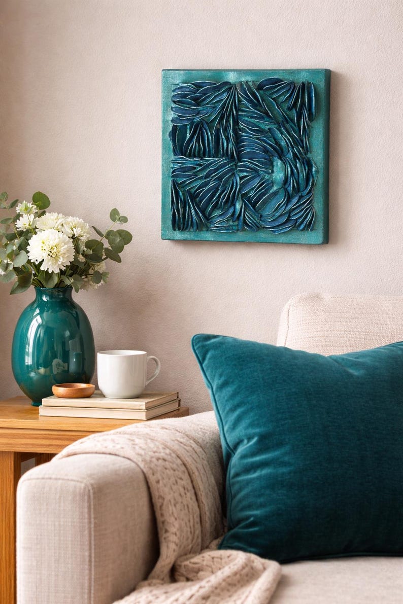Textured Water Wall Art - Black or Emerald Metallic 3D Dimensional Decor image 14