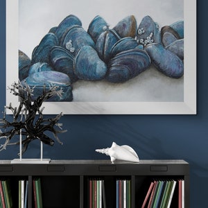Mussels Seashell Wall Art Nautical Coastal Ocean Beach House Decor in Gray Blue image 7