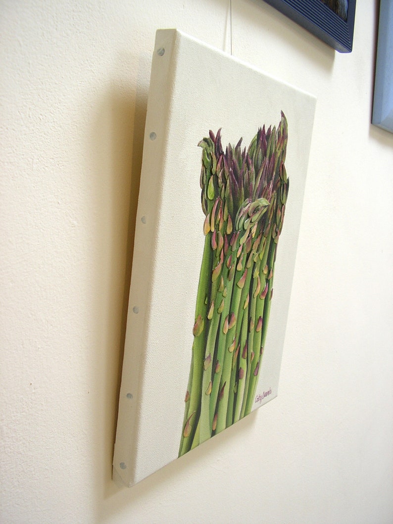 Asparagus Oil Painting 3D Paper Mixed Media Green Vegetable Food Art Kitchen Wall Decor image 5