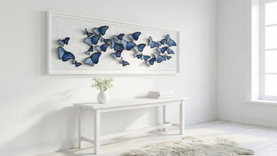 3Dブルーモルフォ蝶ウォールアート：額入り紙製昆虫昆虫のユニークな
