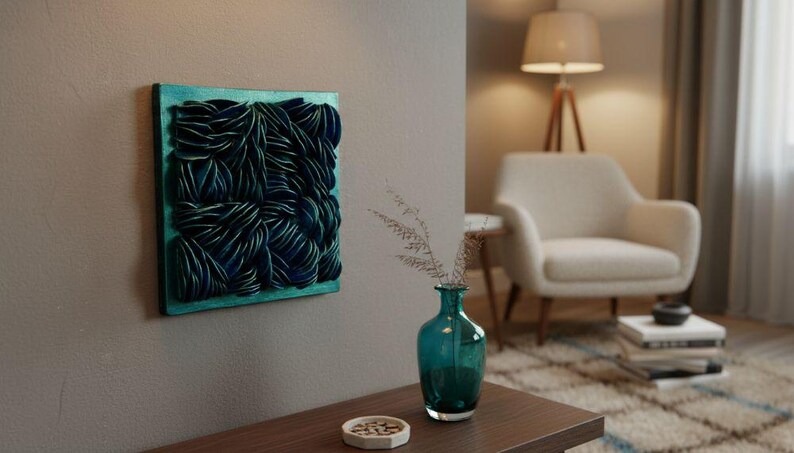 Textured Water Wall Art - Black or Emerald Metallic 3D Dimensional Decor image 15