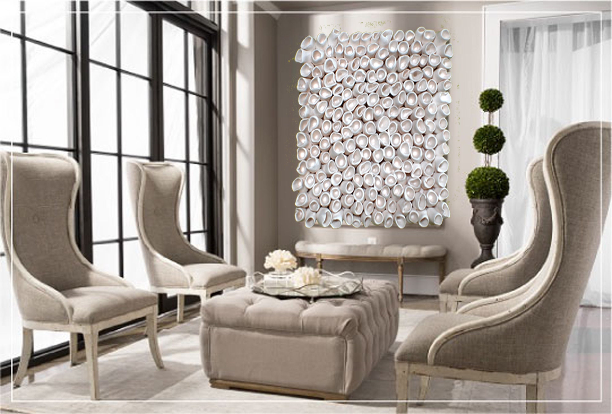 Panneau de Mur Texturé, Grand Décor à La Maison, Panneau 3D Dans L'argile Sculptée Blanche, Corail, 