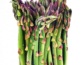 Asparagus Oil Painting - 3D Paper Mixed Media Green Vegetable Food Art Kitchen Wall Decor