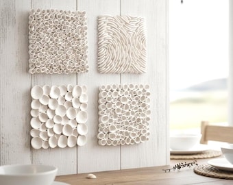Arte de pared de casa de playa de arcilla texturizada, esculturas modernas, decoración minimalista para el hogar, 4 piezas