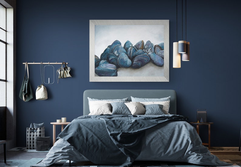 Mussels Seashell Wall Art Nautical Coastal Ocean Beach House Decor in Gray Blue image 9